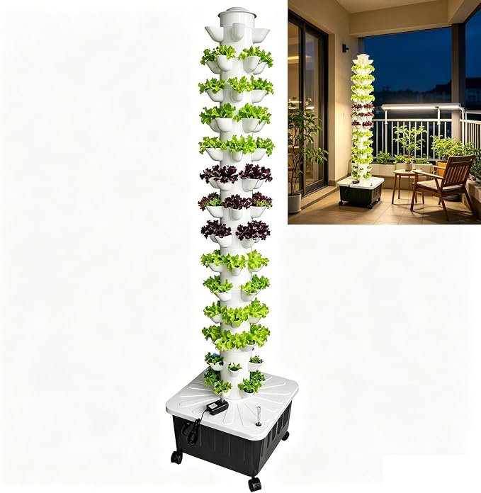 Hydroponic Tower 70 Crops Vertical Indoor Garden System with Auto Water Circulation & 20L Tank Soil‑Free Tower for Vegetable Fruit Home Grow