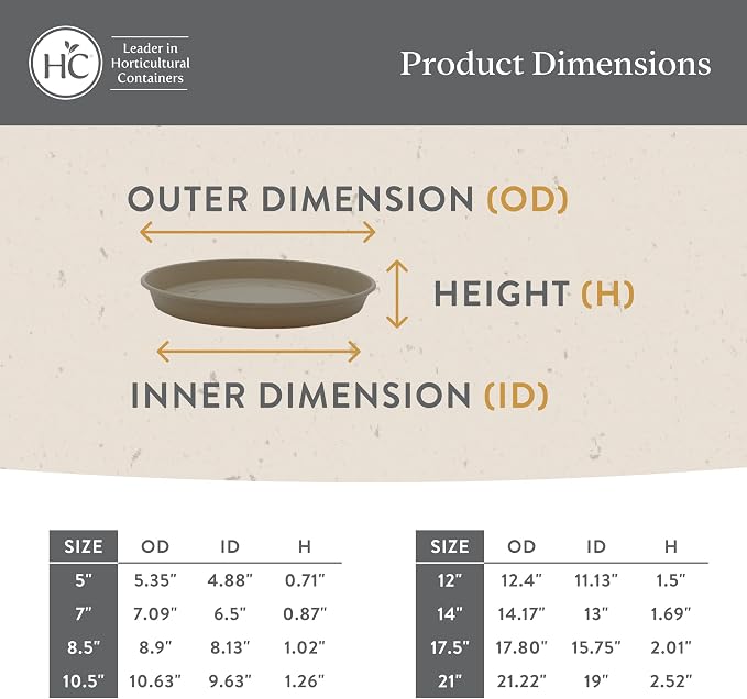 The HC Companies Round Prima Flower Pot Saucers - Plastic Plant Saucer for Outdoors & Indoors - Traditional Plant Pot Trays for Water Drainage -Durable Plant Tray (10.5-inch Sandstone, Pack of 1)