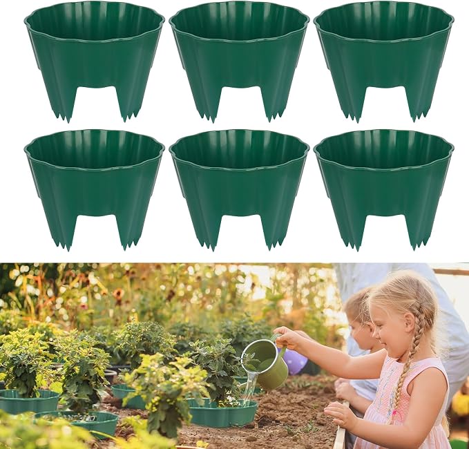 6 Pack Round Planting Grow Rings,7" Planting Protective Round Edging, Plant Support Rings to Protects Plants, Deep Watering Plant Collars for Vegetables Herbs Flowers (Green)