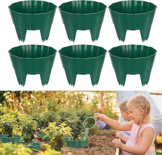 6 Pack Round Planting Grow Rings,7" Planting Protective Round Edging, Plant Support Rings to Protects Plants, Deep Watering Plant Collars for Vegetables Herbs Flowers (Green)