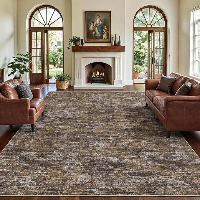 GarveeHome Bedroom Rugs 8x10 Washable Rug Modern Solid Color Area Rug, Non Slip Non Shedding Floor Covering Stain Resistant Low Pile Foldable Thin Mats for Living Room, Dining Room, Office, Brown