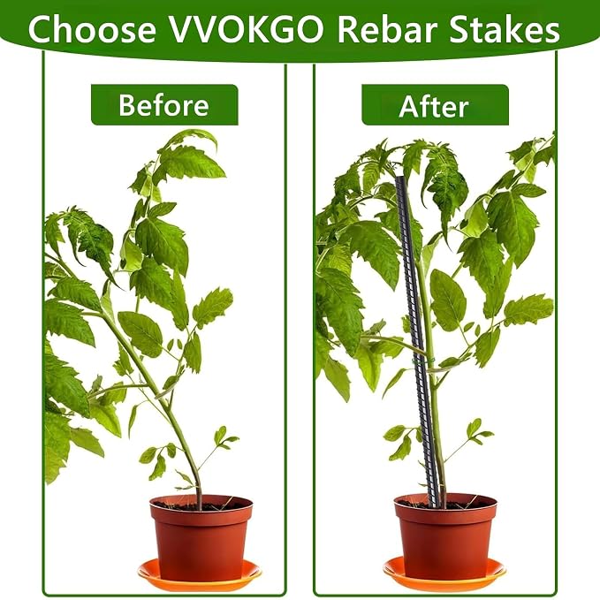 VVOKGO Rebar Stakes 16 Inches Ground Concrete Form Stakes (54pcs), Straight Metal Spikes Heavy Duty with Chisel Point End, 5/16" Diameter Steel Anchors for Fence, Concrete Timber, Garden Plants, Black