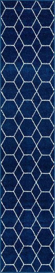 Unique Loom Trellis Frieze Collection Area Rug - Geometric (2' x 10' Runner, Navy Blue/ Ivory)