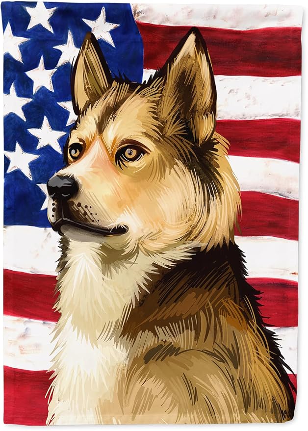 Caroline's Treasures CK6509CHF East Siberian Laika Dog American Flag House Flag Large Porch Sleeve Pole Decorative Outside Yard Banner Artwork Wall Hanging, Polyester, House Size, Multicolor