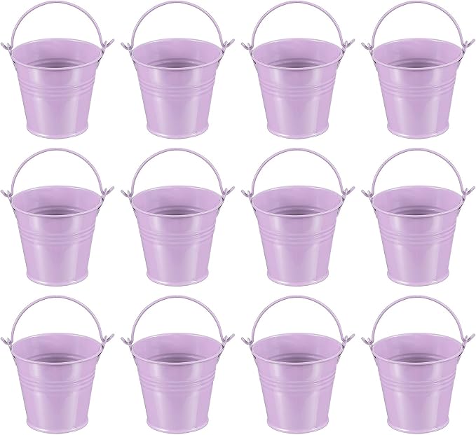 PATIKIL 2.7"x2.3" Small Metal Buckets with Handle, 12 Pcs Mini Galvanized Bucket Colorful Easter Buckets for Crafts Party Favors Decoration, Light Purple
