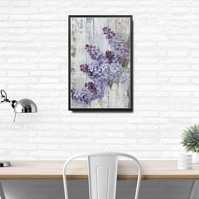 Metal Sign Tin Sign Vintage Wall Art Antique Spring Lilacs Tin Sign for Shabby Chic Gardens Soft Purple Hue Displays and Corrosion Res Tin Sign Gift for Home Decor 6×8 Inches with Metal Frame