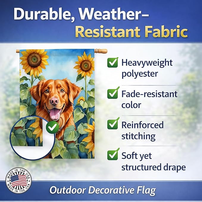 Caroline's Treasures DAC6128CHF Nova Scotia Duck Toller in Sunflowers House Flag Large Porch Sleeve Pole Decorative Outside Yard Banner Artwork Wall Hanging, Polyester, House Size, Multicolor