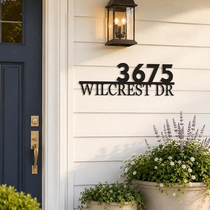 Custom Metal Address Sign Personalized House Number Plaque with Street Name for Front Door Porch Entryway Driveway Garden Patio House Exterior Decor Gift