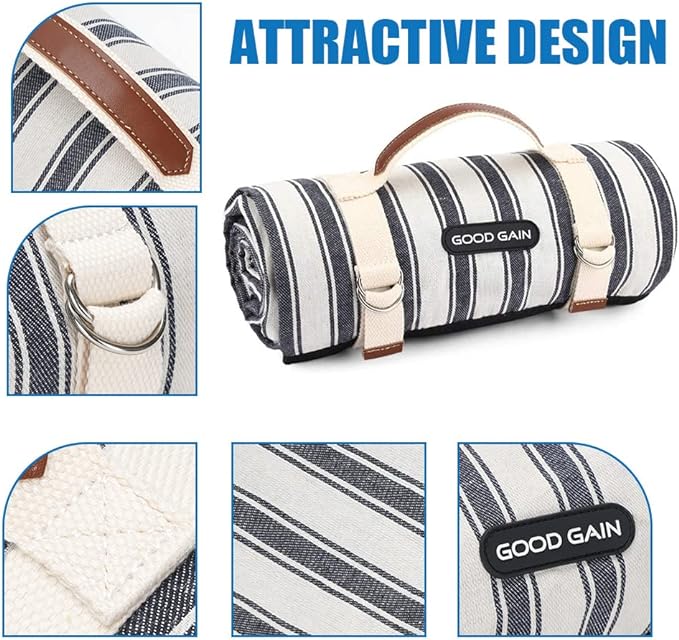 G GOOD GAIN Waterproof Picnic Blanket Portable with Carry Strap for Beach Mat or Family Outdoor Camping Party (Berry Blue)