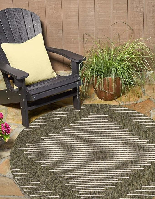 Unique Loom Outdoor Modern Collection Area Rug - Tambor (10' 8" Round Green/Ivory)