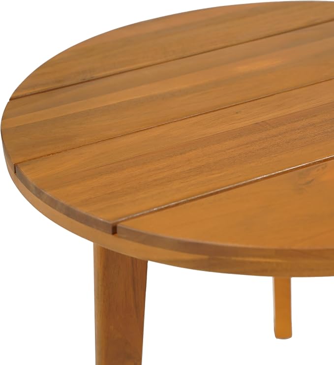 Christopher Knight Home Esther Small Outdoor Round Side Table, Slat Panel Coffee Table, Acacia Wood Side Desk for Backyard Balcony Garden, Weather Resistant Small Patio End Table, Teak