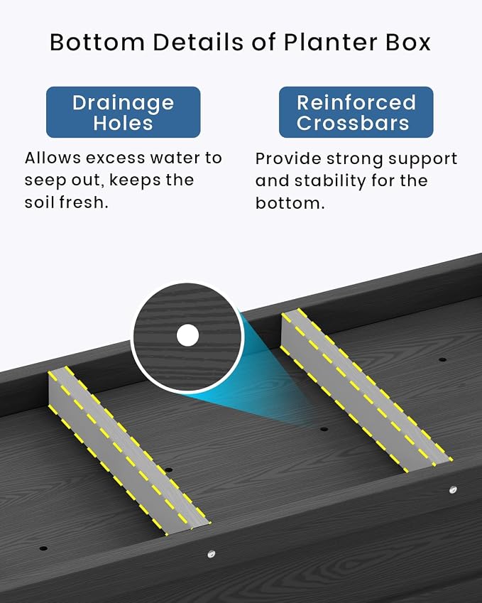 HDPE Raised Garden Bed with Legs, 49x21x27in All-Weather Heavy Duty Planter Box, Outdoor Elevated Garden Bed for Seeds, Herb, Flower, Vegetable (Black)