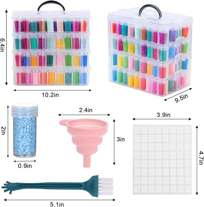QUEFE 4-Tier Diamond Painting Storage Container, 200 Slots Portable Bead Organizer Box, Stackable Crafts Organizers for DIY Diamond Art Craft Jewelry Bead Storage
