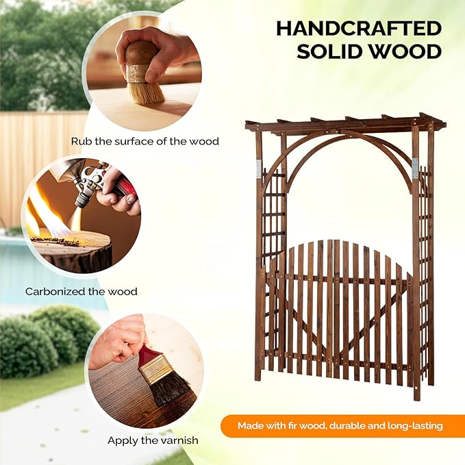 VINGLI 85in Wooden Arbor Garden Arch, Wedding Arch for Ceremony, Wood Trellis for Plant Climbing, Christmas Decor Pergola for Garden Backyard, Lawn (Wooden Brown)