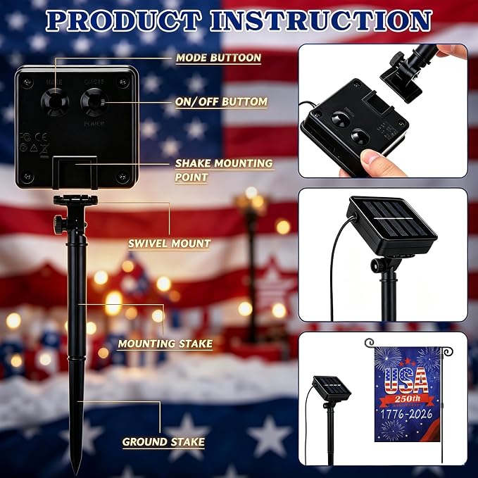 250 Anniversary USA Garden Flags-1776-2026 Double Side 12x18 Inch Patriotic 4th of July Decorations for Outside Flags with Lights- Solar LED Burlap US Flag for Memorial Day Decorations