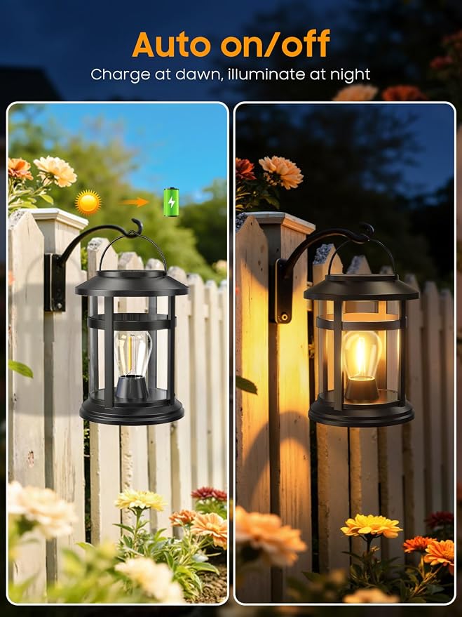 Solar Lantern Outdoor Waterproof, 6 Pack Bright Hanging Solar Lights for Outside Decorative, Upgraded Solar Powered Lanterns LED Lighting for Garden Patio Porch Decor Gifts