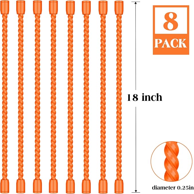 8PCS 18-Inch Silicone Cable Ties, Bendable Rubber Twist Ties, Reusable Twist Ties for Cords, gear ties for Organizing, Bundling (Orange)
