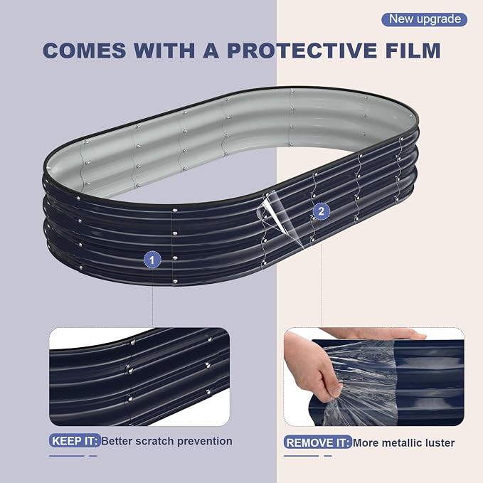 Raised Garden Bed, 6x3x1ft Galvanized Outdoor Planter Beds with Safety Edging and Gloves, Oval Metal Planter Box for Gardening Vegetables Flowers Herb-Midnight Blue