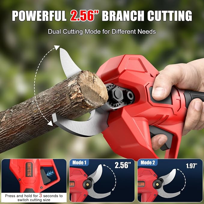 Upgraded Electric Pruning Shears, Big 2.56'' Cutting Diameter Cordless Pruner for Gardening with Dual 2.0AH Batteries & Extra Replacement Blades, Branch Cutter for Tree & Flower Trimming