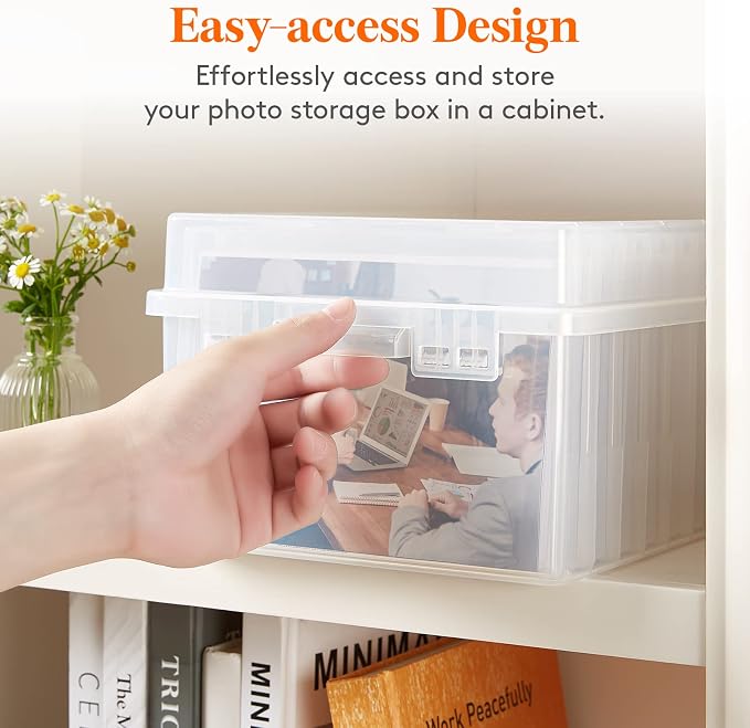 Lifewit 1 Pcs Photo Storage Set with 9 pcs 5"x7" Inner Photo Box& 28 x 22 cm/11x8.5 Transport Case, Craft Organizer for Seed Cards Pictures Office Supplies with 1 Sheet Label Sticker, Clear