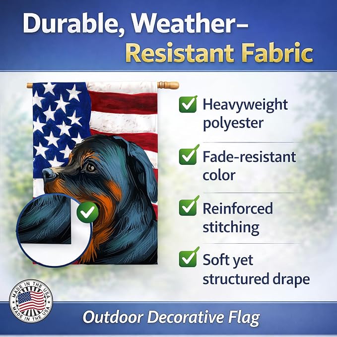 Caroline's Treasures CK6677CHF Rottweiler Dog American Flag House Flag Large Porch Sleeve Pole Decorative Outside Yard Banner Artwork Wall Hanging, Polyester, House Size, Multicolor