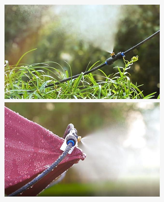homenote Automatic Misting Cooling System with Timer, 46FT Misting Line, 10 Brass Nozzles, and 3/4" Brass Adapter for Patio Cooling and Garden Watering