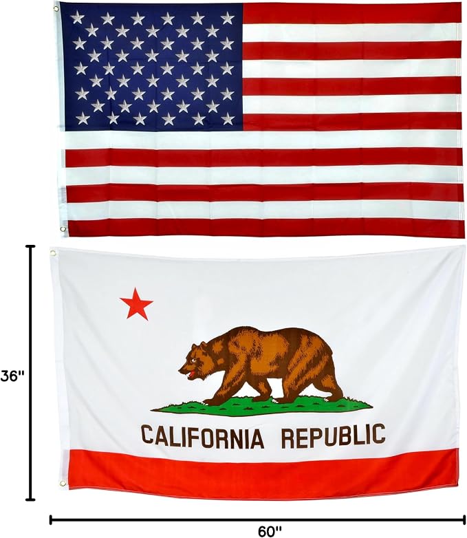 Shop72 Set of American Flag with California Flag, Allegiance to USA, Bandera De Estados Unidos, California State Emblem, For Outdoor and Indoor