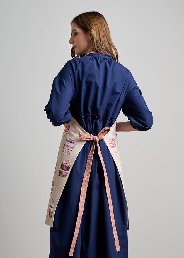 Maison d' Hermine Aprons for women with Pocket 100% Cotton (27.50"x31.50") | Adjustable Neck Strap & long ties Apron Men Chef Wedding Cooking Gardening Server Maid