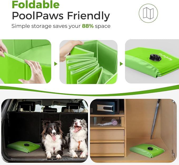 Furrybaby Foldable Dog Pool Non-Slip Hard Bath Tub Indoor Outdoor Pets Kids | Collapsible rigid dog pool with non-slip PVC, durable hard plastic tub, portable indoor & outdoor use for pets and kids,green