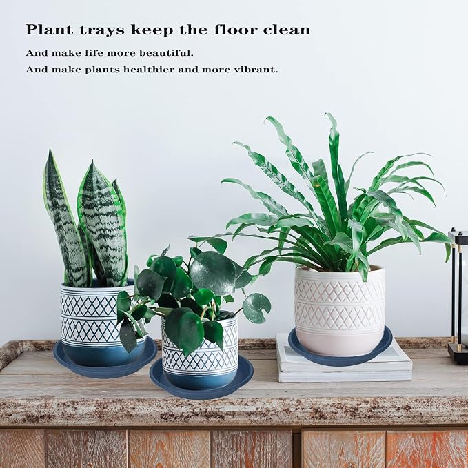 4 Pack of 16 inch Plant Saucer, Large Plant Tray, Heavy Sturdy Plant Drainage Tray for Indoors, Bird Bath Bowls, Sturdy Plastic Pot Tray for Planter (Blue)
