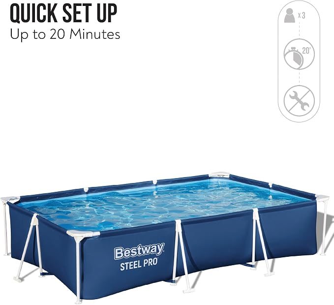 Bestway 9ft x 6.7ft x 26in Steel Pro Above Ground Pool, Metal Frame | Rectangular Frame Swimming Pool, Puncture-Rust Resistant Garden Pool, Easy Assemble