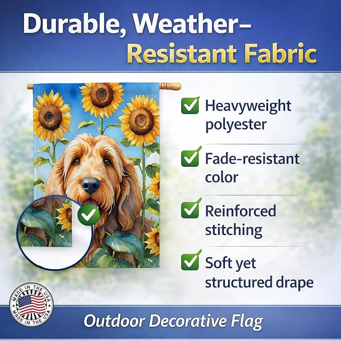 Caroline's Treasures DAC6130CHF Otterhound in Sunflowers House Flag Large Porch Sleeve Pole Decorative Outside Yard Banner Artwork Wall Hanging, Polyester, House Size, Multicolor