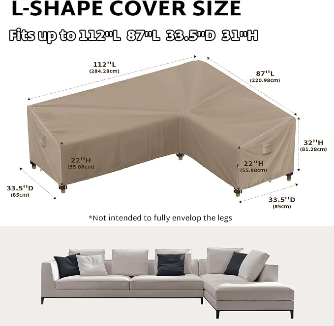 iBirdie Outdoor Patio Furniture Cover fit 112" x 87", 110" x 85", 108" x 84" L-Shaped Sectional Sofa, Waterproof Weatherproof Heavy Duty 600D Garden Cover for Outside L Shape Couch, Brown