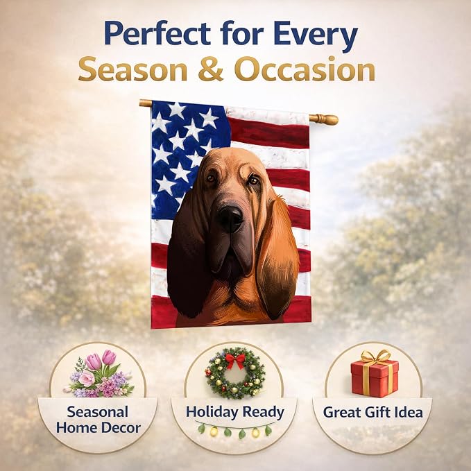 Caroline's Treasures CK6440CHF Bloodhound Dog American Flag House Flag Large Porch Sleeve Pole Decorative Outside Yard Banner Artwork Wall Hanging, Polyester, House Size, Multicolor