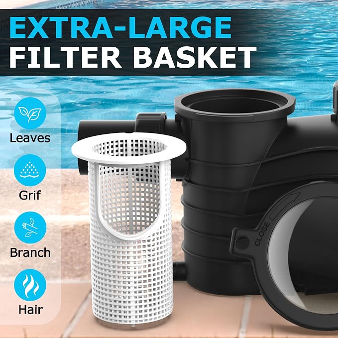 2HP In/Above Ground Pool Pump, 115V 5389GPH Powerful Self Priming | Pure Copper Motor, Energy Efficient, 1.5" and 2" Adapters, High Flow with Filter Basket, Single Speed