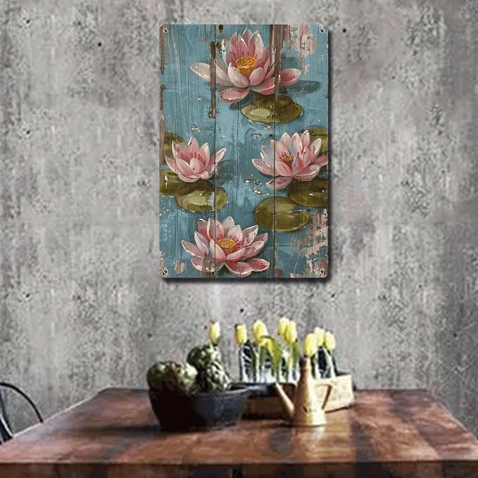 Metal Sign Tin Sign Vintage Wall Art Vintage Tranquil Water Lilies Tin Sign for Shabby Chic Interiors Rustic Elegance and Corrosion Re Boho Office Decor for Club 6×8 Inches