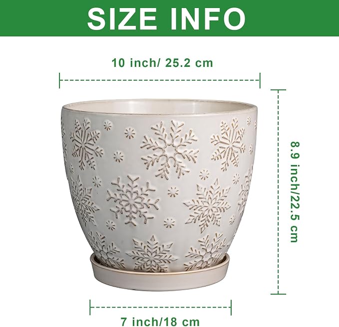 MPotTo 10 Inch Ceramic Planter Pot Large Plant Pot for Indoor Plants Outdoor Round Flower Pot with Drainage Hole and Saucer for Home Garden Decor White