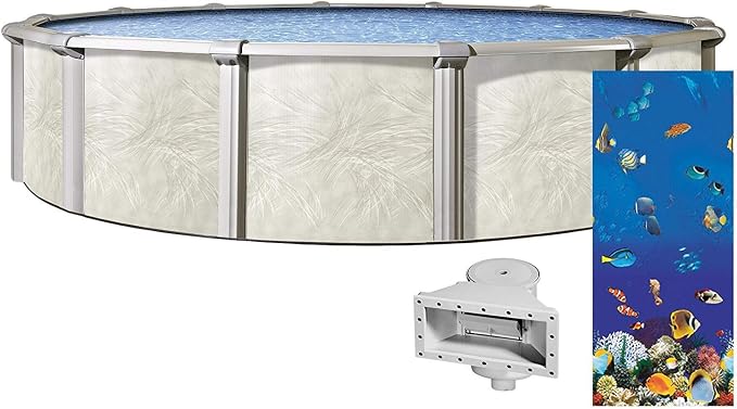 Lake Effect Pools 'Fallston' 24' Foot Round Above Ground Swimming Pool | 52" Inch Height | Caribbean Overlap Liner and Widemouth Skimmer Bundle | Resin Protected Steel Sided Walls