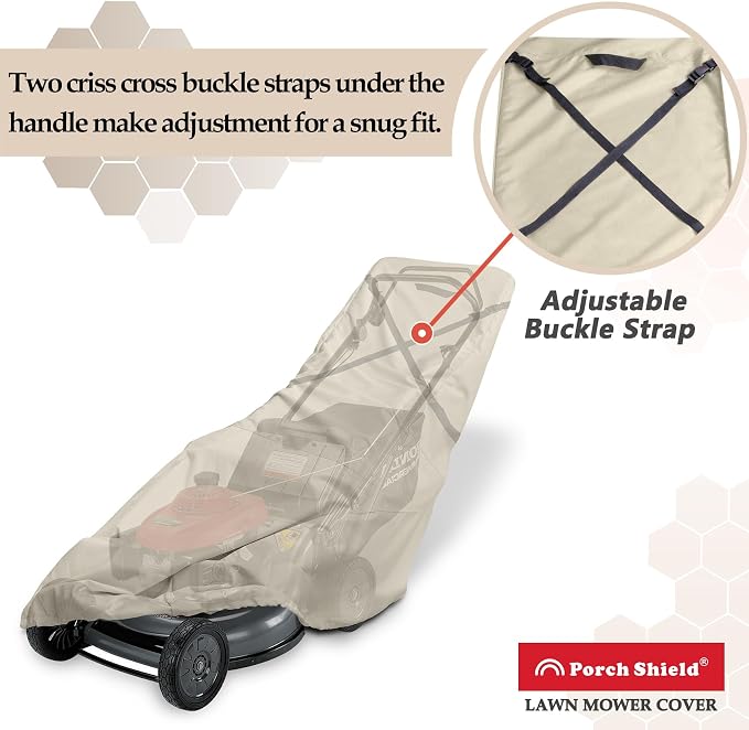 Porch Shield Lawn Mower Cover -Water Resistant Universal Lawnmower Storage Cover Fitting Push Walk-Behind Mower (Up to 22 Inches Wide, LightTan)