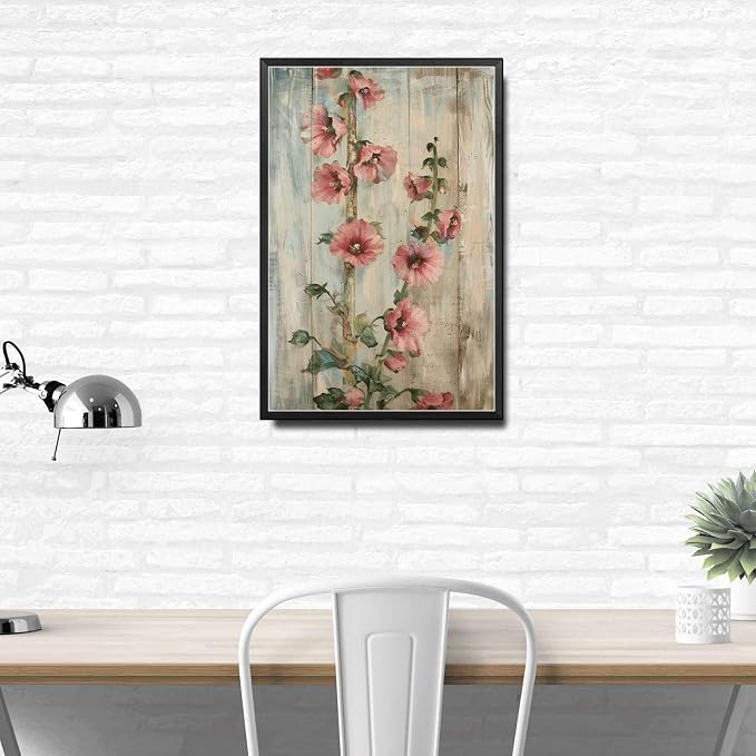 Metal Sign Tin Sign Vintage Antique Grandeur Hollyhocks Tin Sign for Shabby Chic Interiors Tall Stem Displays and Corrosion R Home Deccor Store Home Decor for Bar 8×12 Inches with Metal Frame