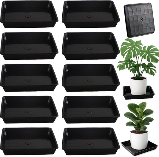 10 Pack Square Plant Saucer 10 Inches Plant Trays for Pots Plastic Round Drip Trays Flower Pot Saucers Black Planter Water Tray Plant Drainage Tray, Black