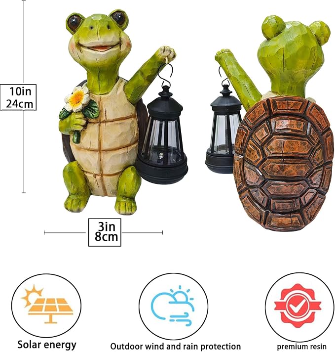 Garden Statue Outdoor,Solar Turtle Decor Lights,Resin Figurine Turtle with Solar Light for Patio,Balcony,Yard,Lawn Ornament,Perfect Garden Gift (Turtle 1)