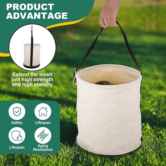 Lemecima Utility Canvas Bucket 15" x 12" All Purpose Truck Tool Bucket Bag Organizer with Plastic Bottom Metal Hook for Store Work Tool Accessory, Load Capacity up to 150 Lbs
