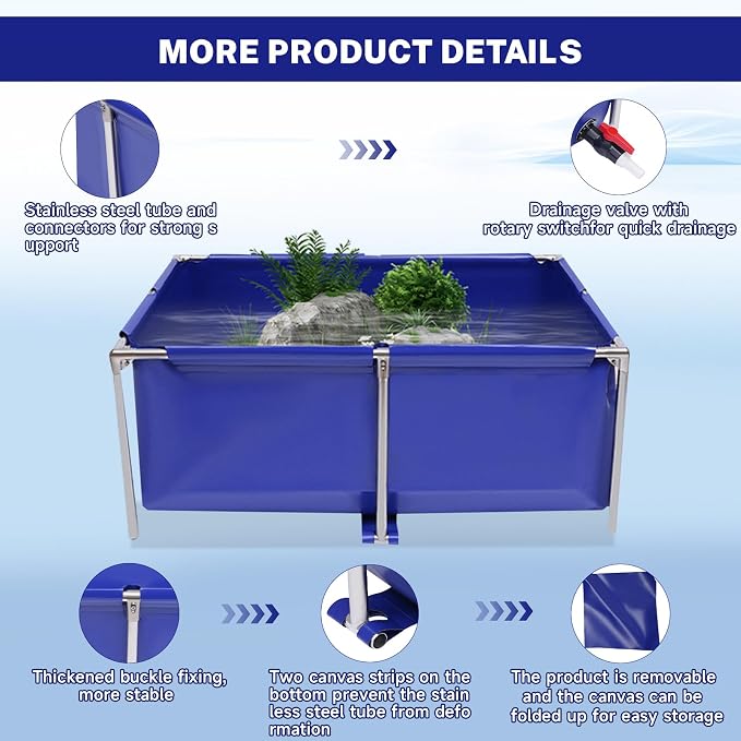 Canvas Fish Pond, Canvas Small Above Ground Pond, Foldable Water Storage Pond, Portable Koi Breeding Pond with Stainless Steel Tubes and Drain Valve, Large Aquaculture Pool, Koi Pond, Goldfish Tan