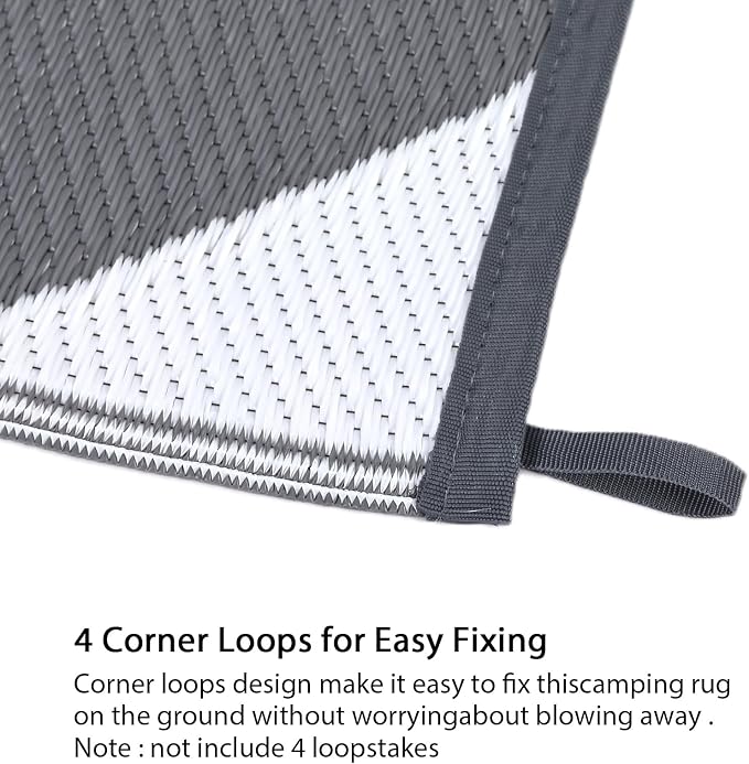 Garvee 9x12 Outdoor Rug for Patio Plastic Straw Rug Waterproof Reversible Mat Lightweight Foldable Carpet Easy Clean Large Rugs for Patio Porch Backyard Camping RV Beach Balcony Deck Checkered Grey