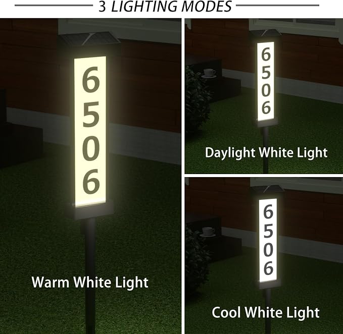 House Numbers for Outside [ Light up Dual-Sided Illuminated ], Solar Address signs for Yard with Plaque Stakes Outdoor Waterproof Illuminated Address Numbers for House Garden Patio Lawn