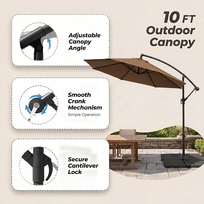 Greesum 10FT Cantilever Offset Patio Umbrella, Outdoor Umbrella for Yard, Market, Heavy-Duty Waterproof Pool Umbrella with 6 Sturdy Ribs, UV Protection for Beach, Deck, Garden, Backyard