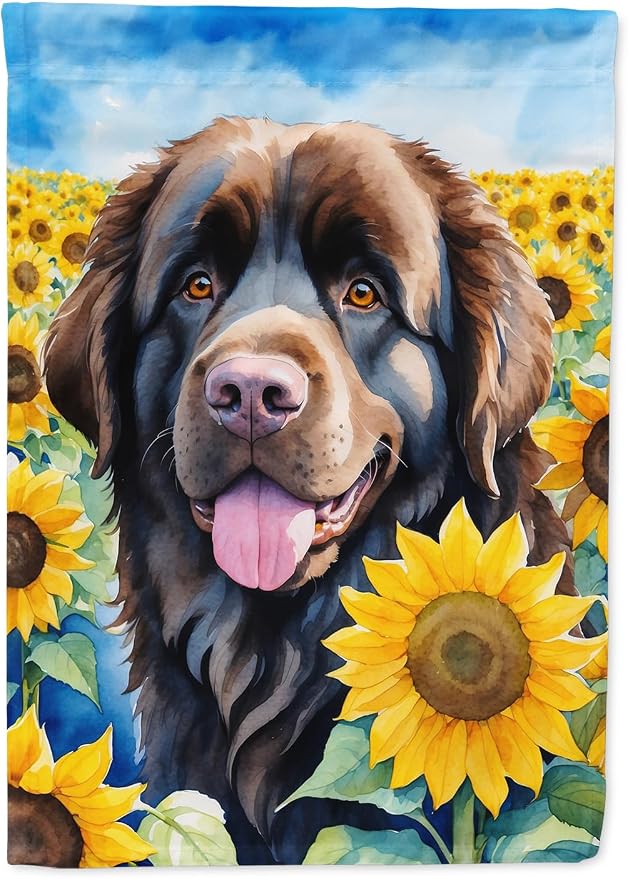 Caroline's Treasures DAC6124CHF Newfoundland in Sunflowers House Flag Large Porch Sleeve Pole Decorative Outside Yard Banner Artwork Wall Hanging, Polyester, House Size, Multicolor
