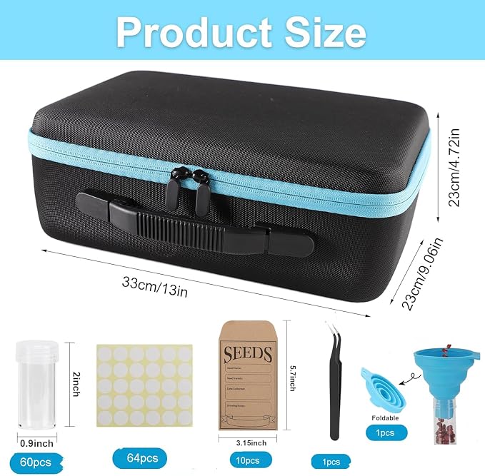 60 Slots Seed Storage Organizer with 10 Seed Envelopes,Sturdy Seeds Saving Storage Box with Zipper Bag Label Stickers(Seeds not Included), Seed Storage Container for Flower Plants Garden (60 Slots)