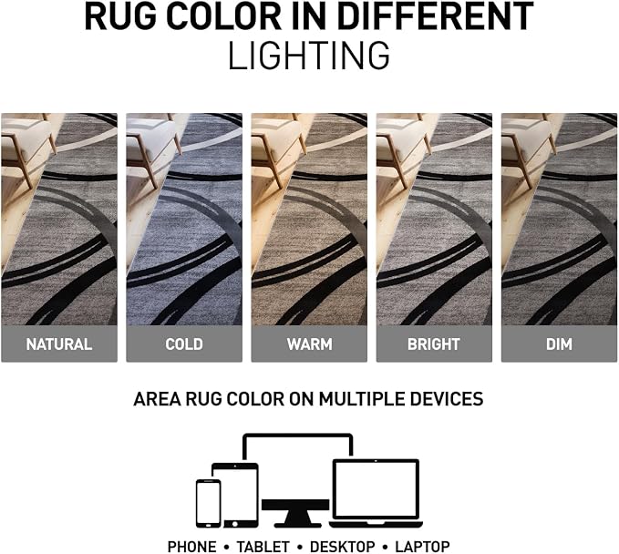 Rugshop Wavy Circles Fade-Resistant Living Room Area Rug Gray 12' x 15' | High Traffic,Fade Resistant, Living Room, Bedroom, Dining Room, Large Areas,Basement,Open Spaces,Kitchen,Oversized Area Rug
